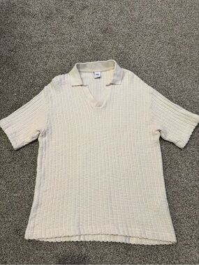 Zara Men's Cream Textured Knit Polo
